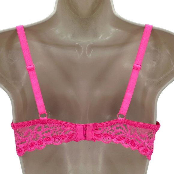 XOXO Womens Pink Heart Valentine Lace Padded Plunge Underwire Bra Sz 34C - Picture 4 of 7